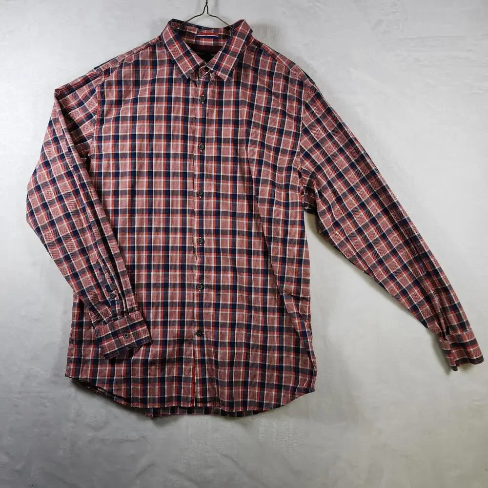 Banana Republic XL Plaid Shirt Red Blue Long Sleeve Button Up Classic‎ Fit
